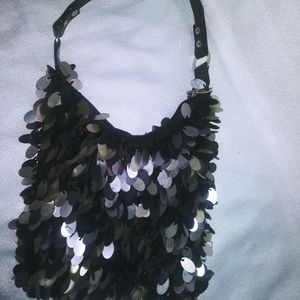 Black and silver sequin purse